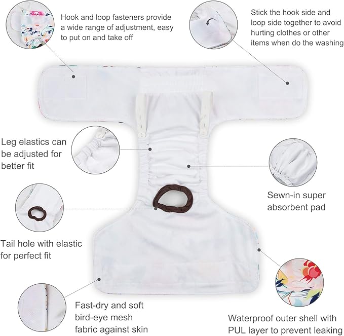 CuteBone Dog Diapers Female Washable Small Medium Large 3 Pack Reusable Doggie Diapers Puppy Period Pants for Doggy Heat Cycle Peeing D31XS