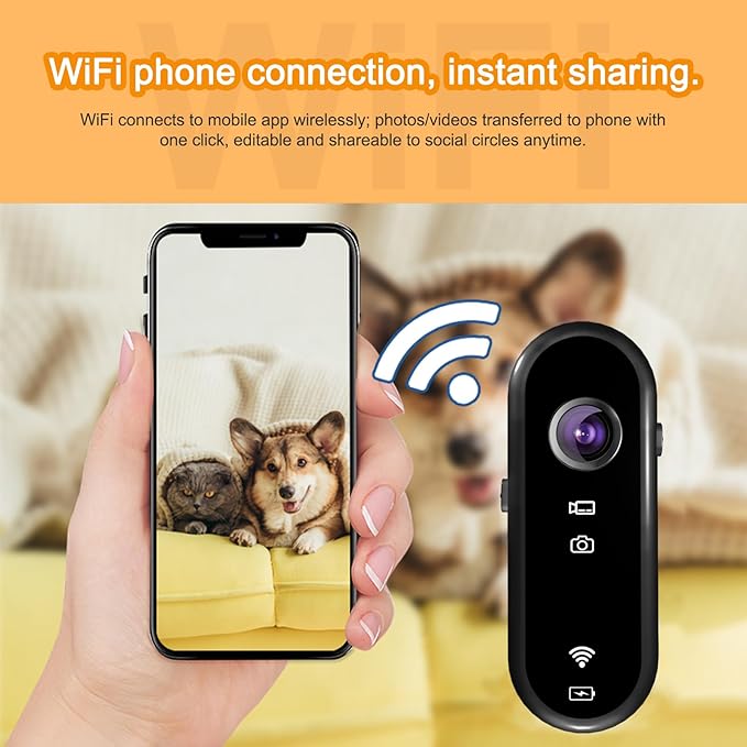 HD 1080P Pet Camera Collar with Video Record, Wireless Mini Sport Cam Built in WiFi, Small Body Action Cameras for Pet Supplies/Cycling/Travel/Walking