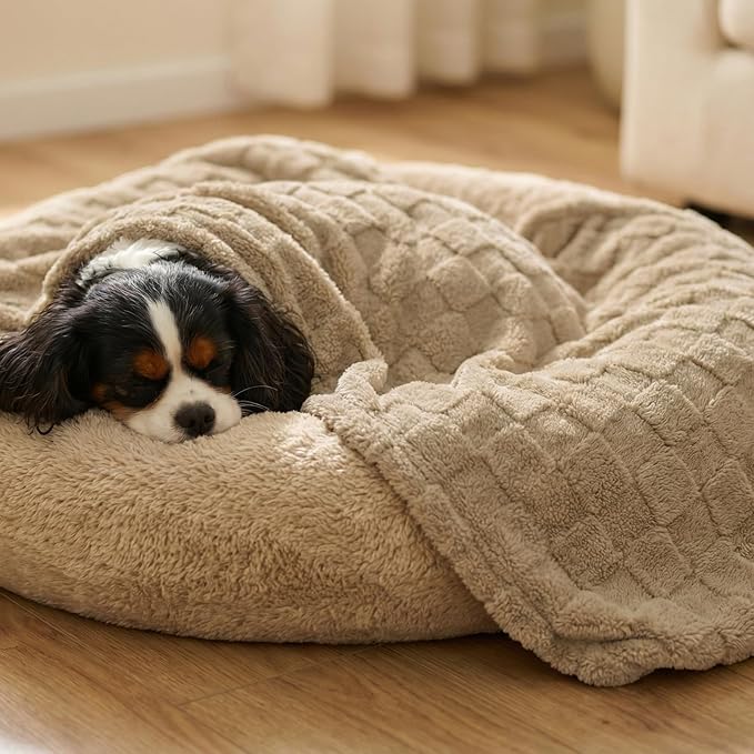 David's Home Large Dog Blankets Washable Pet Bed Cover, Soft Fluffy Fuzzy Cat Puppy Blanket with Premium 300GSM Fleece for Pet Kitten Doggy, Pale Khaki, 50x60IN