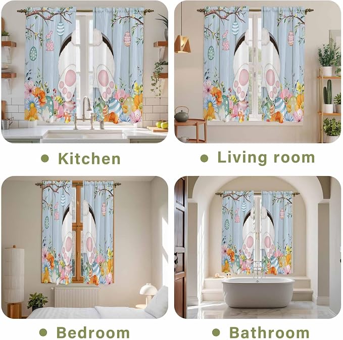 Easter Window Curtains 63 Inch Long 2 Panel Set, Rod Pocket Bedroom Curtains &