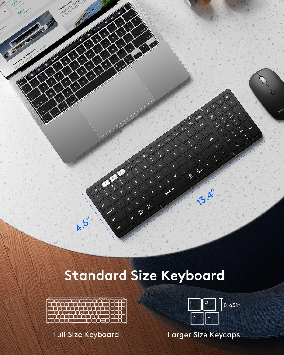Foldable Keyboard and Mouse, Samsers Folding Bluetooth Keyboard Combo, 2.4G + BT5.0 x 2, Full-Size Portable Travel Keyboard & Rechargeable Wireless Mouse for Windows Android iOS Mac OS, Classic Black