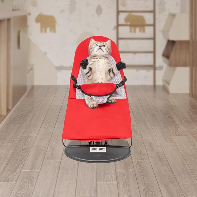 Pet Rocker Bed,Portable Pet Rocking Chair,Foldable Dog Bed,Washable Cat Cot,3-Position Height Adjustable for Cats Dogs up to 33 lbs (Red)