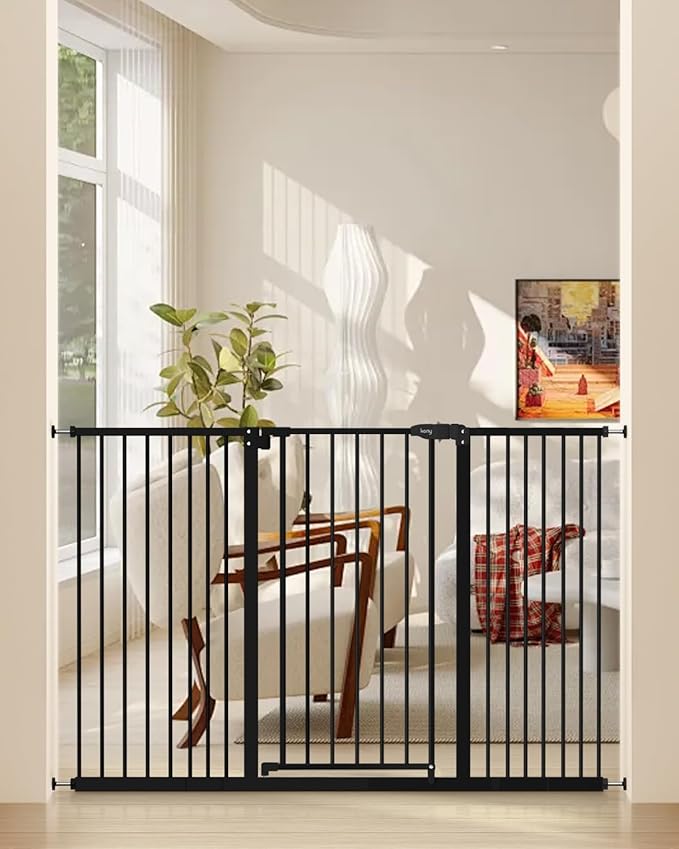 keny 36" Extra Tall Baby Gate for Stairs, 29"-55" Wide Auto Close Dog Gate for Doorways, Pressure Mounted Easy Walk Through Pet Gate with Door, Black