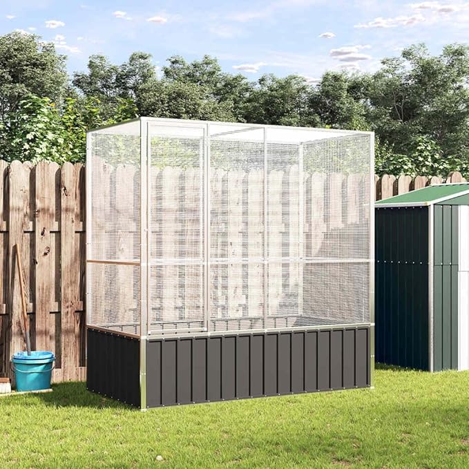 Outdoor Aviary Bird Cage, Galvanized Steel Outside Ample Activity Space Birdcage, 82.9"x42.1"x83.5", -259