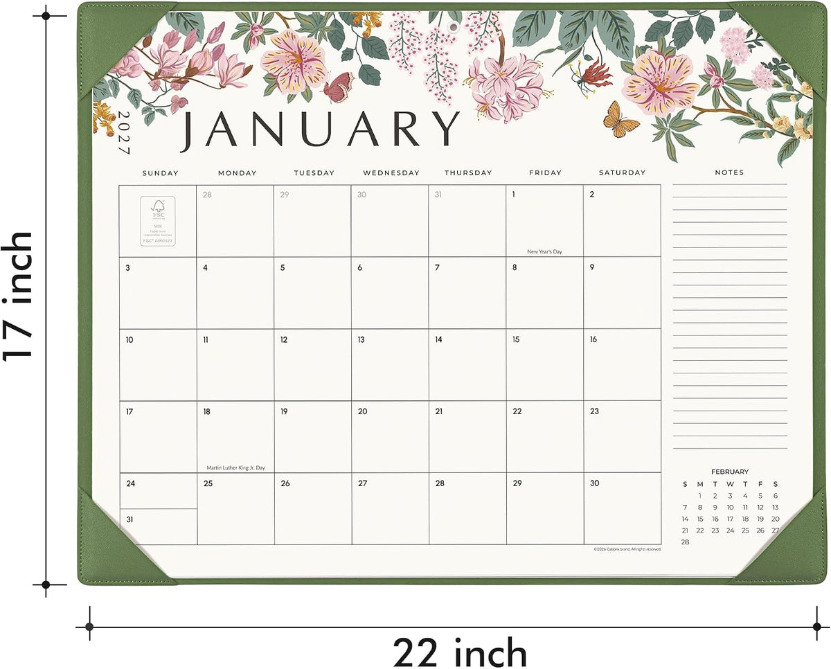 Cabbrix Desk Calendar 2027, Large Desk Pad Calendar 22 x 17" (Green)