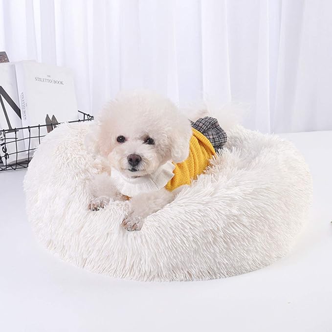 Warming Round Dog Bed for Small, Medium and Large Dogs & Cats, Short & Long Plush Pet Bed, Luxurious Faux Fur Donut Cuddler, Bolster Pet Bed & Sofa, Machine Washable 40CM 16Inch