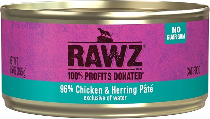 Rawz Natural Premium Pate Canned Cat Wet Food - Made with Real Meat Ingredients No BPA or Gums - 5.5oz Cans 24 Count (Chicken & Herring)