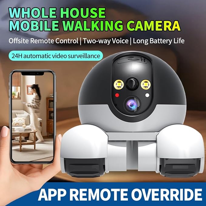 Yoidesu Camera Robot, Movable Pet Cam with Wheels, 1080P 2MP Dual-Lens HD WiFi Security Camera with Phone App, Support 2 Way Talk Tracking for Cat Dog Baby