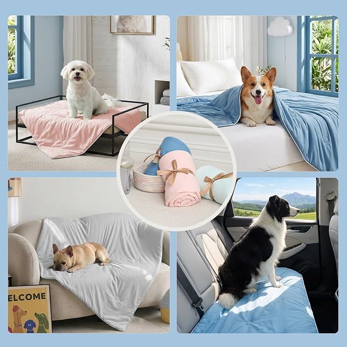 Soulbond Cooling Blanket for Medium Dogs - Q-MAX>0.45, Washable Cool Pet Cats Throw Blanket for Hot Weather, Self-Cooling Soft Dog Mat for Bed Crates Couch Sofa Cars(29"x40", Light Blue)