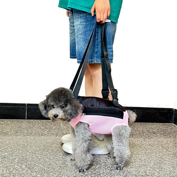 Pet Dog Carrier Backpack, Portable Breathable Mesh Chest Carrier, Polyester Woven Double Shoulder Pet Bag for Outdoor Adventures (Pink, Medium)