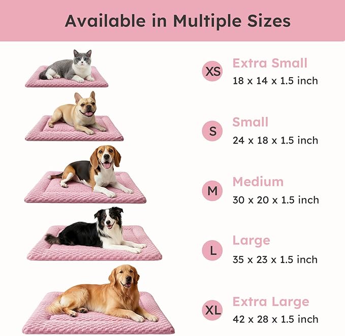 Dog Bed Mat, Dual-Sided Dog Crate Bed Mat - Ultra Soft & Machine Washable Kennel Pad for Medium Dogs, All-Season Comfort Pet Bed for Crates, Travel, and Home, Pink, 30 x 18 Inch