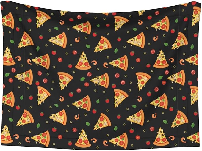 Pet Blanket for Travel and Home, Cartoon Pizza Slices, Reversible Plush Dot Design with Soft Grip Texture on One Side Perfect for Car Seats Moving Vehicles