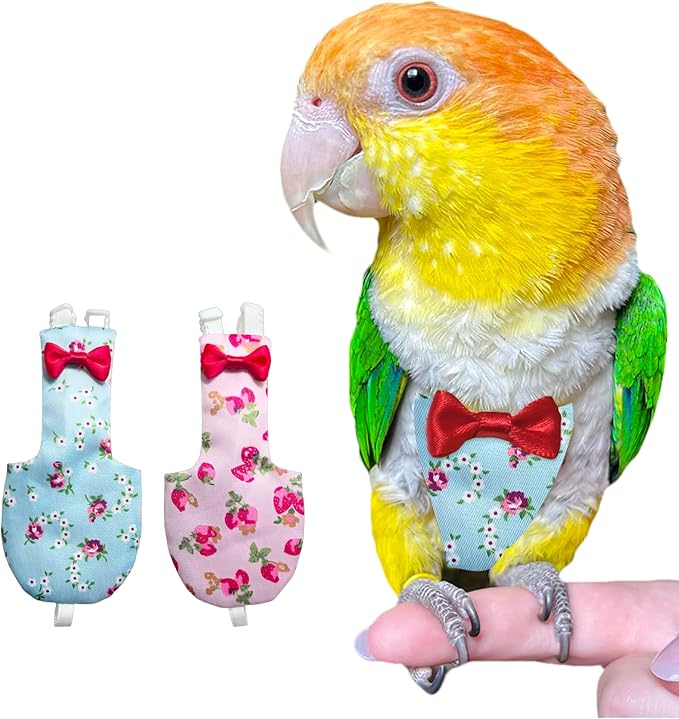 UKJENT Bird Diaper Protective Parrot Nappy - 2 Pack, Reusable Flight Suit with Waterproof Inner Layer, Washable Cute Urine Wet Suit for Parakeet Cockatiel Mini Macaw Budgie Canary(M)