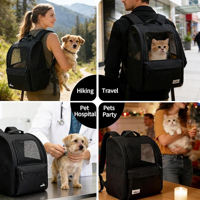 Cat Carrier Backpack,Steel Wire Frame More Stable,600D Wear-Resistant Oxford Fabric, Dog Carrier Cat Backpacks Suitable for Travel,Black