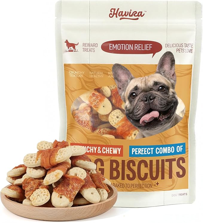 Havira Chicken Wrapped Biscuits Dog Treats, 16oz Crunchy Training Treats for Dogs, Rawhide Free Snacks for Small & Medium Breeds, Peanut Butter Flavor