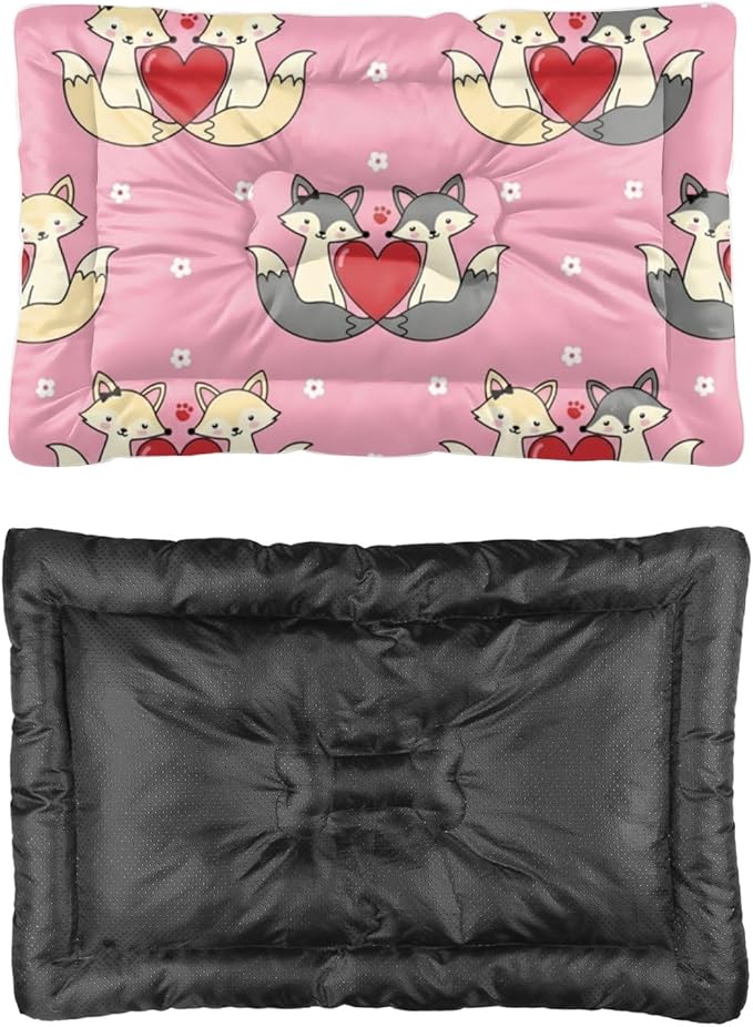 Romantic Fox Pink Teal Dog Bed Crate Mats Dog Create Pad Crate Beds Washable Non-Slip Cushions for Lining Pet Crates Comfy Bed Mat Little Indoor Outdoor 36X24 Inch
