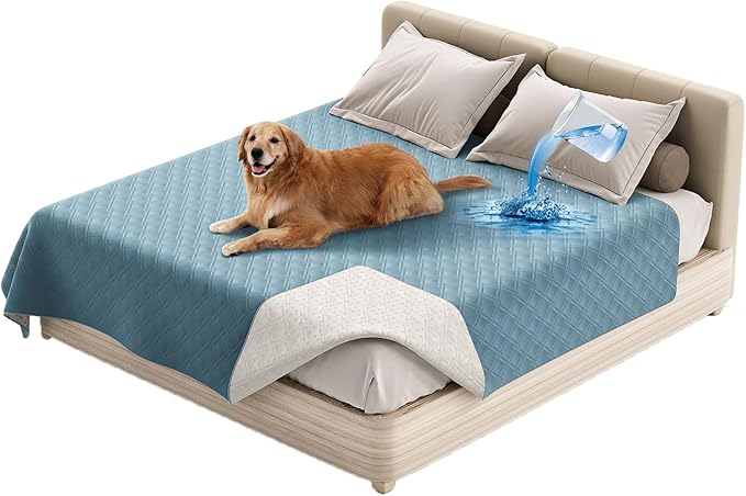 Dog Bed Cover Waterproof Microfiber Quilted Mattress Cover Pet Mat Silicon Non Slip 9 Size Furniture Protectors for Bed Sofa Couch (76 x 127 cm/30 x 50 in,Gray Blue)