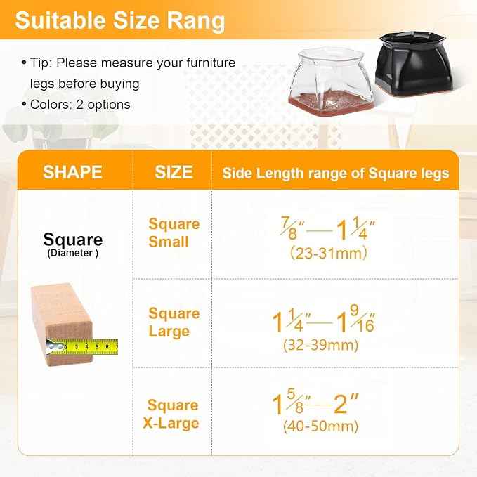 CHUNZEXI 16 Pack Square Chair Leg Floor Protectors