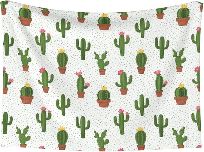 Double Sided Plush Pet Blanket for Small Large Animals, Cactus Floral Bloom Flower Summer Tropical Watercolor, Reversible Throw with Dimpled Dot Side and Flat Side for Kennels Living Rooms