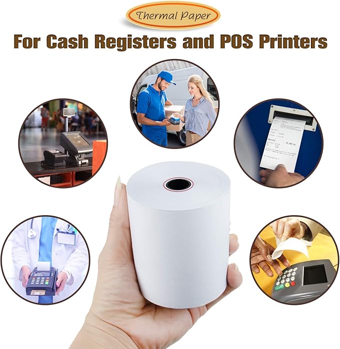 (50 Rolls) 3 1/8" x 230' Thermal Paper, POS Receipt Paper for Retail Business Cash Register, Fits Most Credit Card Terminal Point Of Sale