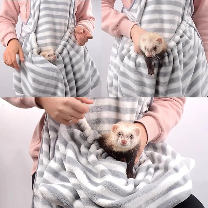 Ferret Sling Carrier Fleece Bag Soft Breathable Hands Free Shoulder Front Chest Apron Bonding Pouch Accompany Carrier for Rat Bird Hamster Rabbit Guinea Pig Rabbit (S)