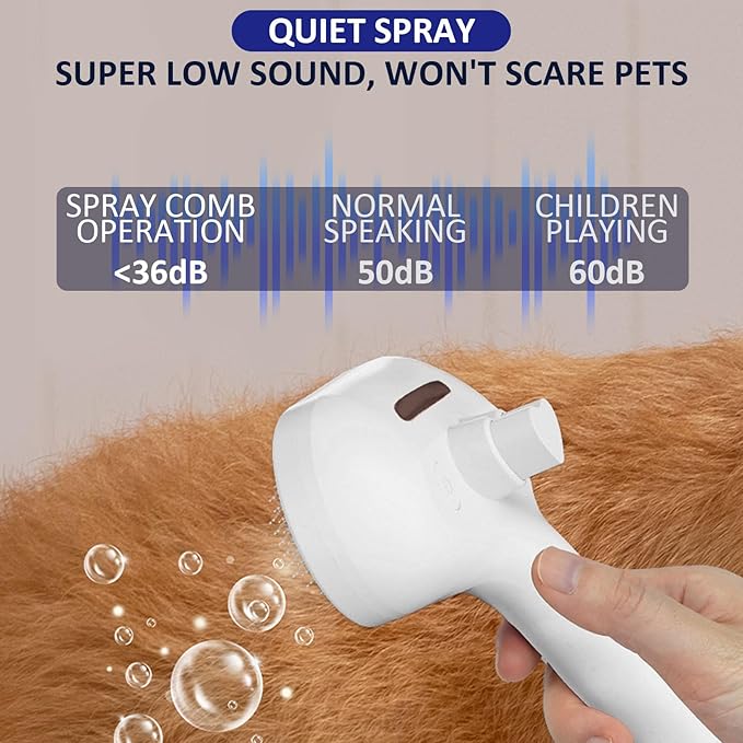 Fur Shower Brush for Dogs, 3 In 1 Self Cleaning Steamy Pet Brush, Pets Spray Hair Removal Comb - Anti-Static, Dog Grooming Tool With Steam | Skin-Friendly Design (White)