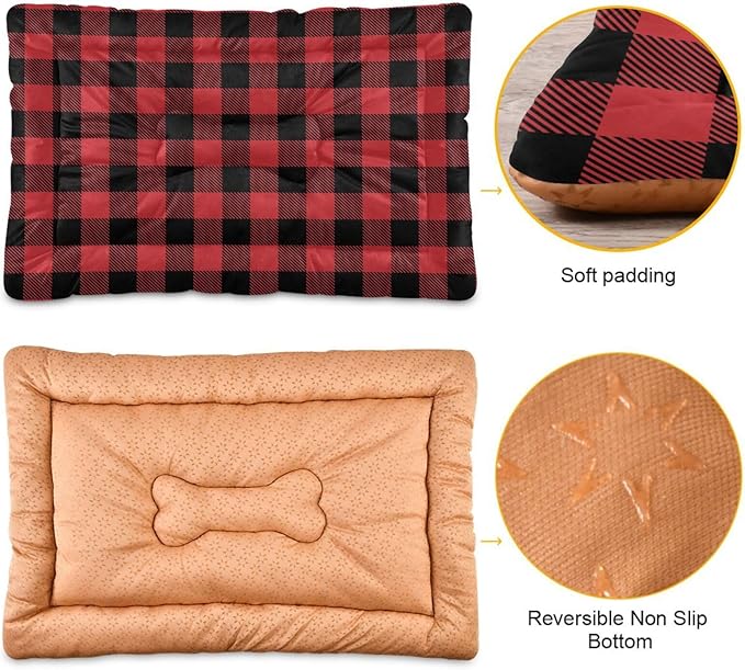 Red and Black Buffalo Plaid Christmas Pet Bed Cute Dog Bed Mat Absorbing Non Slip Pad Pet Sleeping Mat for Small, Medium, and Large Dogs Puppy Cat 24 in x 18 in