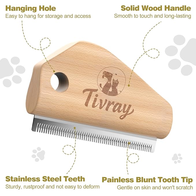 Dog Brush for Shedding, Deshedding Brush for Dogs, Pet Hair Removal Tool, Painless Wood Remover for Pet Hair, Cats, Horses Cleaning, Grooming, Short and Long Fur, Ergonomic Design, 4.3inch