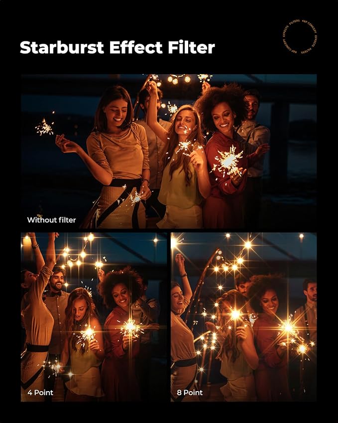 K&F Concept 62mm Variable Star Filter 4, 8 Points Cross Screen Effect-18 Layer