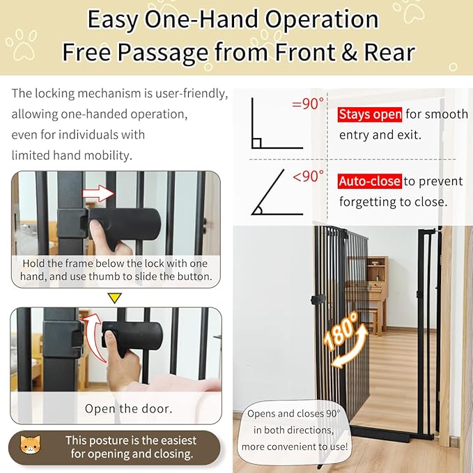 Lumizone Extra Tall Cat Gate 55.12" High Pressure Mounted Extra Wide 2025 New (17 Sizes) 1.37" Gap No Drilling Auto-Close One-Handed Operation Tall Pet Gate for Dogs(Black, 55.12" H x 29.92"-59.44" W)