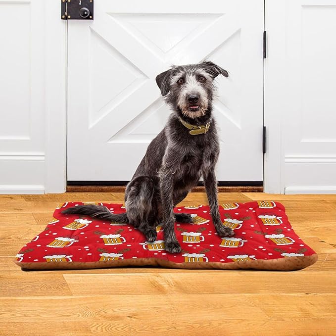 Pet Bed Christmas Beer Mugs Deer Dog Bed Mat Absorbing Non Slip Pad Pet Sleeping Mat for Small, Medium, and Large Dogs Puppy Cat 36 in x 24 in