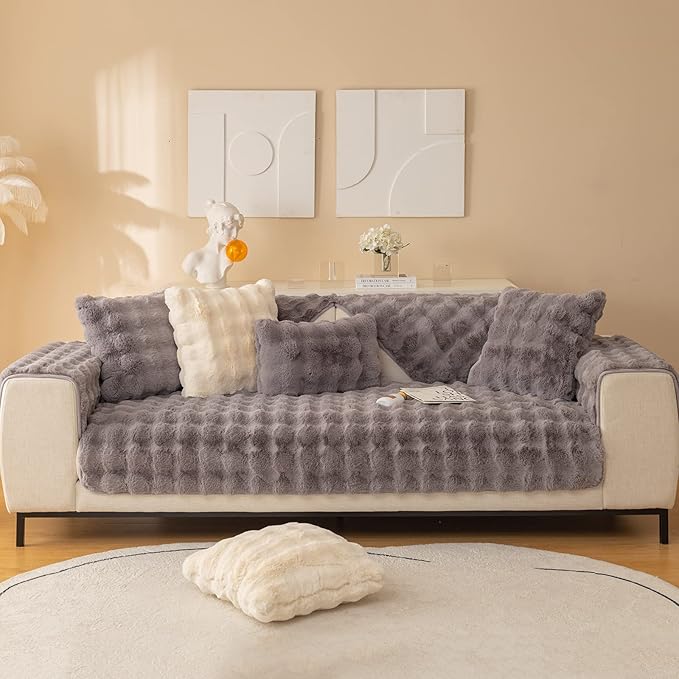 Couch Covers For Dogs,Funny Fuzzy Pet Couch Cover,Plush Solid Colour Non-Slip Couch Cover,Big Dog Bed Blanket, Washable Soft Plush Throw Protector For Bed Couch Car Sofa (35.73x35.43in, Dark Grey)