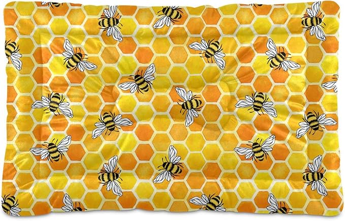 Honeycomb Bees Pet Bed Cute Dog Bed Mat Absorbing Non Slip Pad Pet Sleeping Mat for Small, Medium, and Large Dogs Puppy Cat 24 in x 18 in
