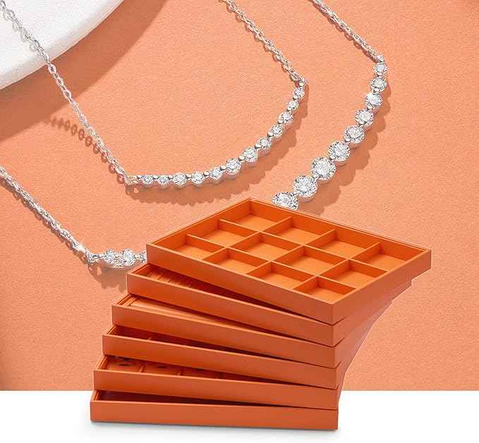 Oirlv Luxury Leather Jewelry Tray Orange Stackable Jewelry Drawer Organizer
