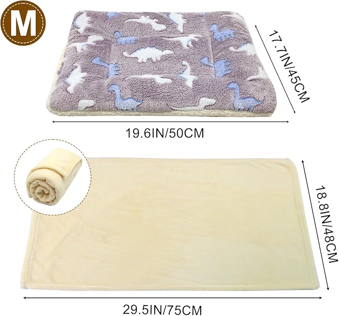 Cat Dog Bed Mat & Blanket, Reversible Pets Crate Pad Bed Mat and Ultra Soft Warm Fleece Calming Blanket for Small Puppy Kitty, Washable