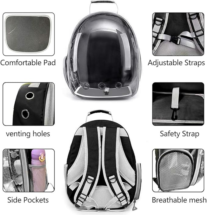 Pet Backpack Carrier with Harness Backpack for Cats, Small Dogs, Bunnies etc with Harness Included, Pet Carrier for Traveling, Walking, Hiking and Outdoor Activities (Black)