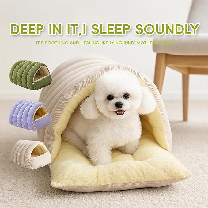 Removable and Washable Winter Closed-Off Cat Bed, Cat Winter Cave, Cute Cat Beds for Indoor Cats, Disassembled Design for Easier Cleaning, with Hair Remover (2PcsGreen, 22.4 * 14.6 * 11.0 in)