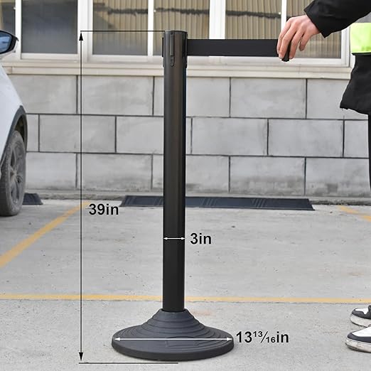 OangeStar 6 Packs Crowd Control Stanchion, Crowd Control Barrier Set w/10ft Black Retractable Belt Rubber Base