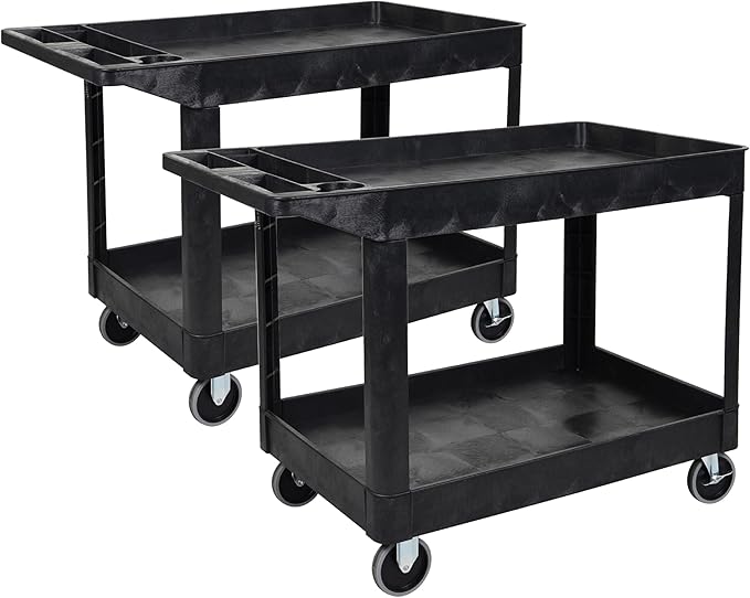 Tubstr Extra Large Two-Shelf Utility Cart with Wheels (2-Pack) | 500 lb. Capacity Rolling Utility & Tool Carts for Warehouses, Industrial Settings, Auto Garages, & More (Black, 45.5 x 24.5)