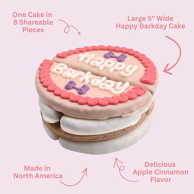 Wufers Dog Birthday Cake – Giant Shareable Happy Barkday Decorated Dog Treat, Soft-Baked 8-Piece Cookie Cake for Dogs, Made in North America (Pink - Birthday Cake)