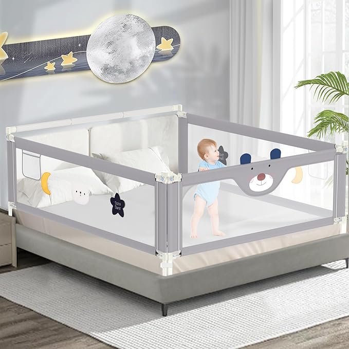 3-Piece Bed Rail for Toddlers with Headboard Rod, Adjustable Baby Bed Rail Guard, Twin/Full/Queen/King Size Bed (3, 78.7 * 78.7 * 59 Inch- Queen Size)