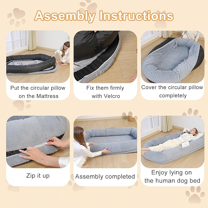 Human Dog Bed for Large Dog - Giant Dog Bed for Humans with High-Density Foam & Faux Fur Cover - Washable Bean Bag Bed Alternative for Napping, Gaming, and Pet Bonding