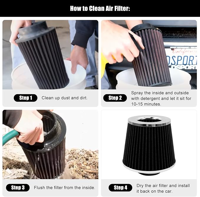 RYANSTAR 63mm 2.5" High Flow Round Tapered Cone Cool Air Filter Cleaner