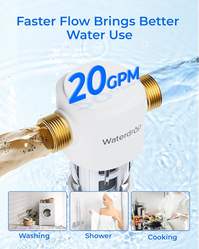 Waterdrop Spin Down Sediment Filter, Reusable Whole House Water Filter System