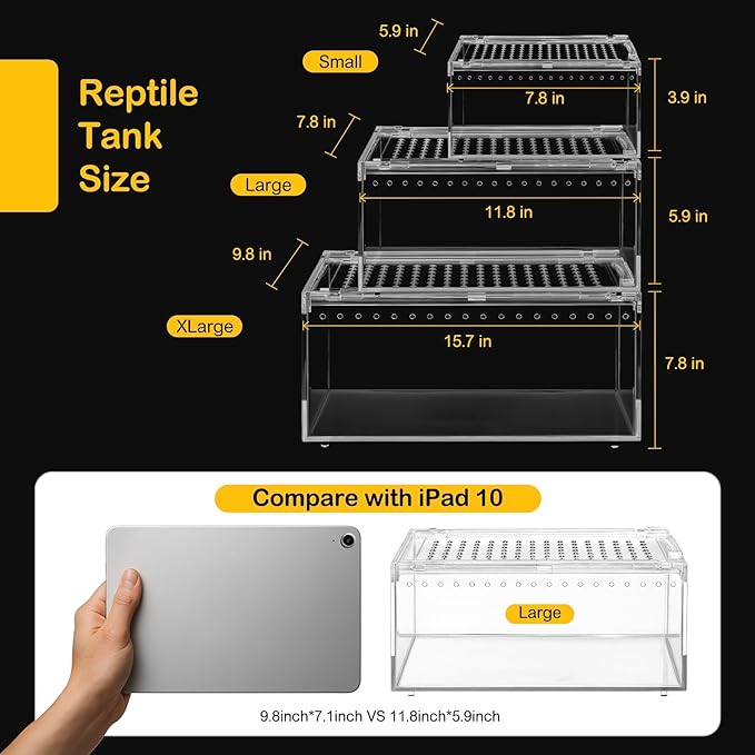 Reptile PC Terrarium,Spider Tank Starter Kit,Leopard Gecko Container,Tarantula Cage,Hermit Crab Habitat,Lizard Enclosure,Insect Housing,Jumping Spider Enclosure,Small Bearded Dragon Vivarium