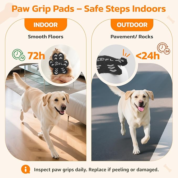 Anti Slip Dog Paw Protector Pads for Senior Dogs, Paw Pads for Dogs Traction, Disposable Self Adhesive Paw Grips for Old Dog on Slippery Hardwood Floor, Black 12 Sets (48pcs) XL(41-60lbs)