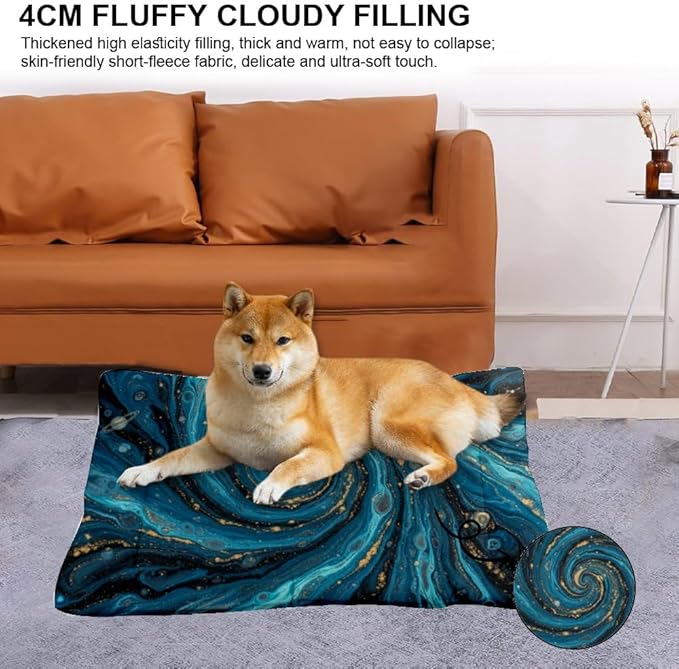 Blue Gold Fluid Swirl Marble Art Dog Beds Medium Furniture Dog Crate Mat Crate Pad Beds for Washable Non-Slip Pet Bed for Cute Bed Travel Mat Pet Furniture Indoor Outdoor 36X24 Inch