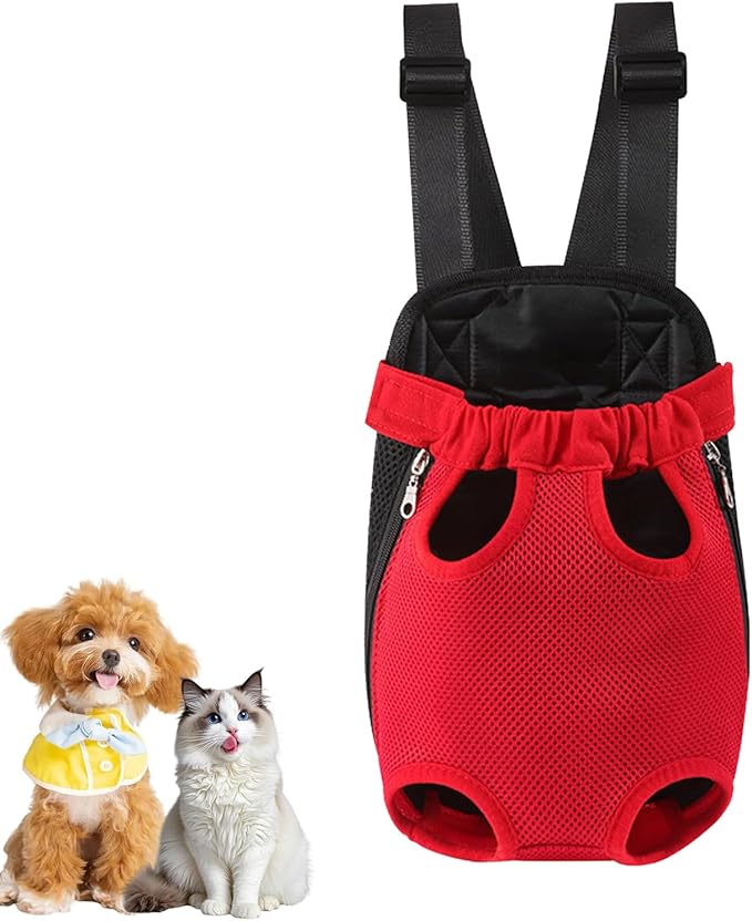 Dog Carrier Backpack, Adjustable Puppy Front Carrier Backpack, Ventilated Dog Chest Carrier for Hiking Camping Travel, Sling Bag for Small Medium Dog Cat Rabbit Puppies, Suit 13-15 lbs (Red, XL)