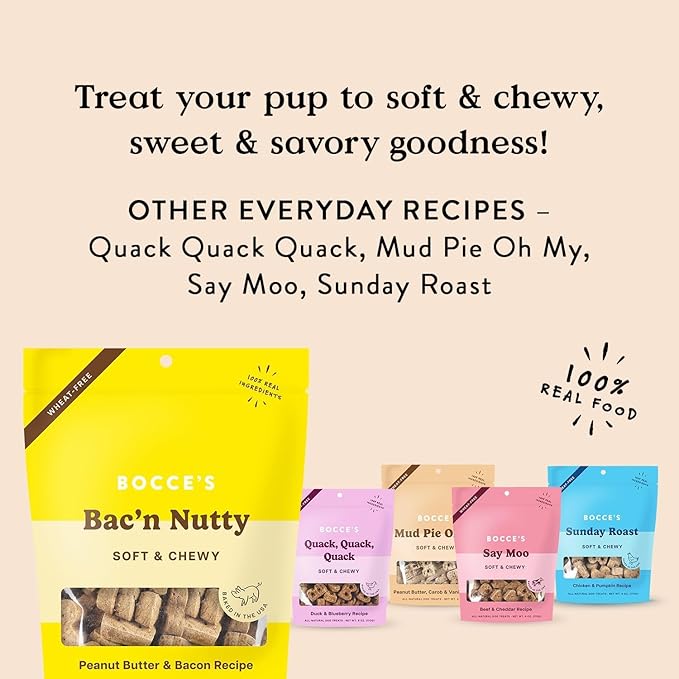 Bocce's Bakery Bac’n Nutty Cookie + Training Dog Treat Bundle – Natural, Wheat-Free Soft & Chewy Cookies Made with Real Ingredients and Baked in The USA – 2 Pack Bundle