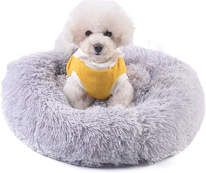 Warming Round Dog Bed for Small, Medium and Large Dogs & Cats, Short & Long Plush Pet Bed, Luxurious Faux Fur Donut Cuddler, Bolster Pet Bed & Sofa, Machine Washable 60CM 24Inch